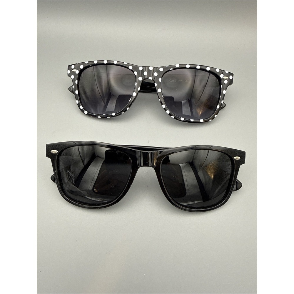 2 Pairs -Retro Rewind Polarized Authentic Sunglasses- Black & Black/White Polka